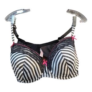 NWT Cacique Striped  Black, White and Pink Push-Up Underwire Bra Size 42D